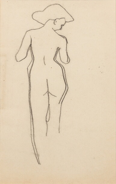 View full screen - View 1 of Lot 234. Esquisse de femme nue de dos, tête inclinée vers la droite.