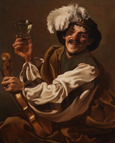 View full screen - View 1 of Lot 52. Jovial Violinist Holding a Glass of Wine.