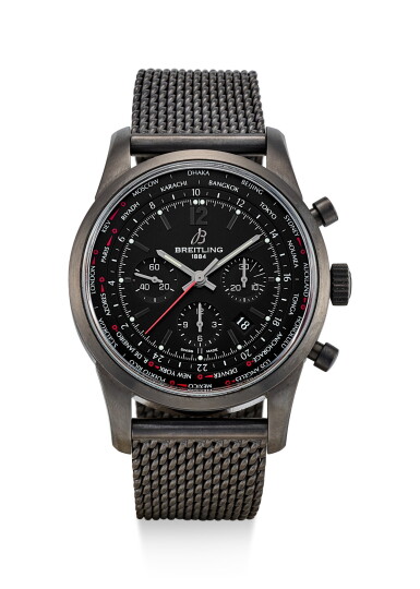 View full screen - View 1 of Lot 8199. BREITLING | TRANSOCEAN UNITIME PILOT, REFERENCE MB0510, A LIMITED EDITION PVD COATED STAINLESS STEEL CHRONOGRAPH WORLDTIME WRISTWATCH WITH DATE AND BRACELET, CIRCA 2014.
