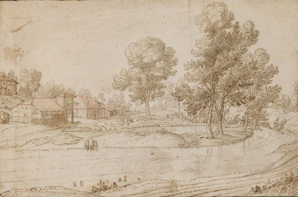 View full screen - View 1 of Lot 241. A Landscape with Houses on the Bank of a River.