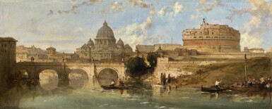 View full screen - View 1 of Lot 6. DAVID ROBERTS, R.A. | CASTLE AND BRIDGE OF ST. ANGELO, ROME.