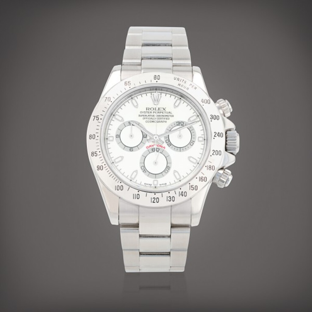 View full screen - View 1 of Lot 134. 'Panna' Daytona, reference 116520 Montre bracelet en acier avec chronographe | Stainless steel chronograph wristwatch with bracelet Vers 2000 | Circa 2000.