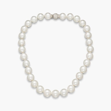 View full screen - View 1 of Lot 449. Cultured Pearl and Diamond Necklace .