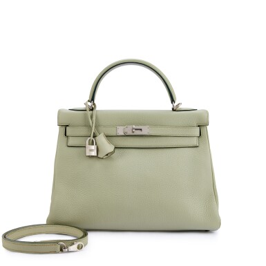 View full screen - View 1 of Lot 9740. Vert Pale Togo Custom Kelly 32 Retourné Brushed Palladium Hardware, 2002.