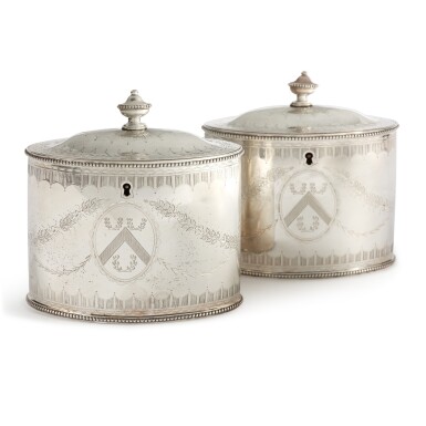 View full screen - View 1 of Lot 193. A Pair of George III Silver Tea Caddies, William Vincent, London, 1786.