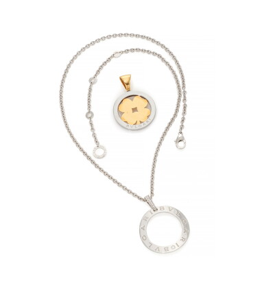 View full screen - View 1 of Lot 71. DIAMOND PENDANT-NECKLACE AND GOLD AND STEEL PENDANT (COLLANA CON PENDENTE IN DIAMANTI E PENDENTE IN ORO E ACCIAO) | BULGARI.