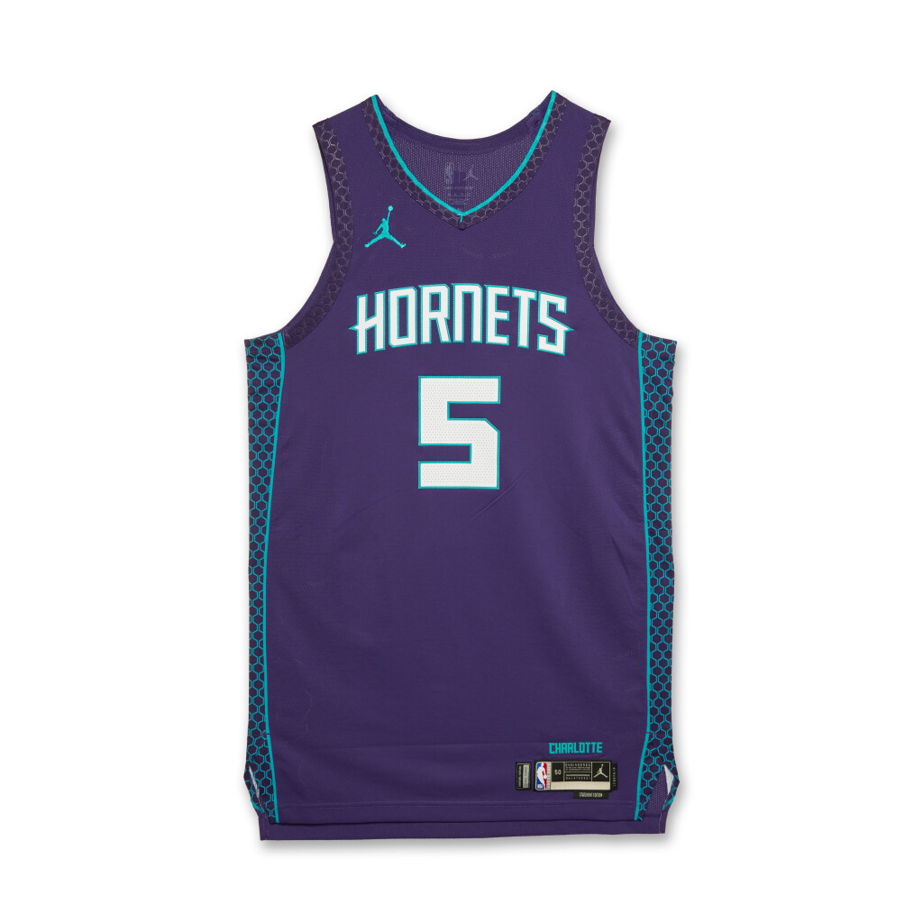 View full screen - View 1 of Lot 246. Mark Williams Charlotte Hornets 2024-2025 Emirates NBA Cup Game Worn Statement Edition Jersey.