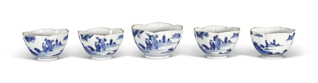 View full screen - View 1 of Lot 93. A GROUP OF FIVE ARITA BOWLS, FUKU MARK, EDO PERIOD, LATE 17TH CENTURY.