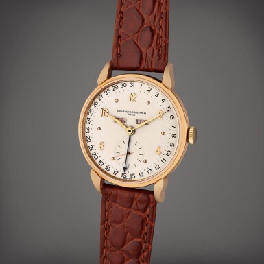 View full screen - View 1 of Lot 293. Historiques | A yellow gold triple calendar wristwatch, Circa 1950.