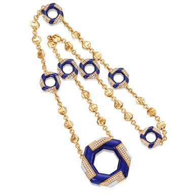 View full screen - View 1 of Lot 60. Bulgari | Gold, Enamel and Diamond Sautoir.