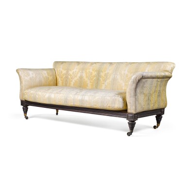 View full screen - View 1 of Lot 161. A mahogany and upholstered sofa, incorporating 19th-century elements.