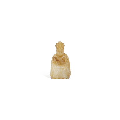 View full screen - View 1 of Lot 174. A miniature celadon jade figure of a monk, Yuan dynasty .