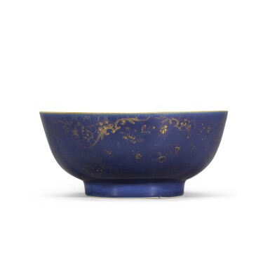 View full screen - View 1 of Lot 211. A gilt-decorated and powder-blue punchbowl, Qing dynasty, 18th century.