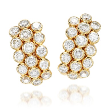 View full screen - View 1 of Lot 160. PAIR OF DIAMOND EARRINGS.