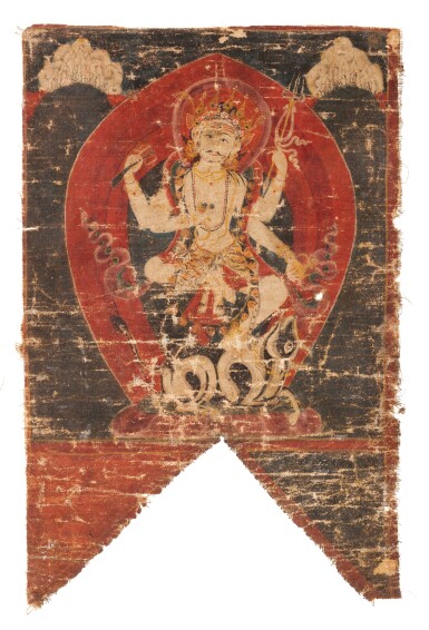 View full screen - View 1 of Lot 117. A double-sided Shaivite paubha Nepal, 18th century | 尼泊爾 十八世紀 濕婆教派雙面帛画 設色布本 鏡框.