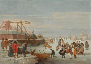 View full screen - View 1 of Lot 226. A skating scene before the city walls of Kampen.