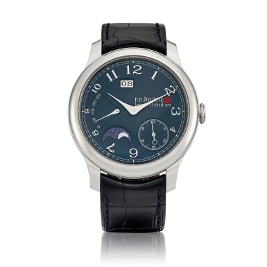 View full screen - View 1 of Lot 2154. Octa Automatique | Lune France-China | A limited edition platinum wristwatch with date, moon phases and power reserve indication, Made to commemorate the 50th anniversary of diplomatic relations between the French Republic and the People's Republic of China, Circa 2015 | F.P. Journe | Octa Automatique Lune France-China | 限量版鉑金腕錶,備日期、月相及動力儲備顯示,為紀念法國及中國建交50週年而製,約2015年製.