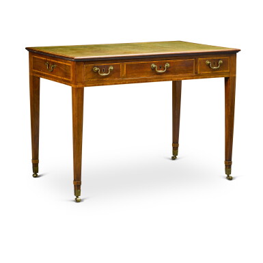 View full screen - View 1 of Lot 94. A George III boxwood strung mahogany writing table, circa 1790.