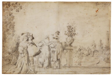 View full screen - View 1 of Lot 126. Couples conversing in the park of a country house.