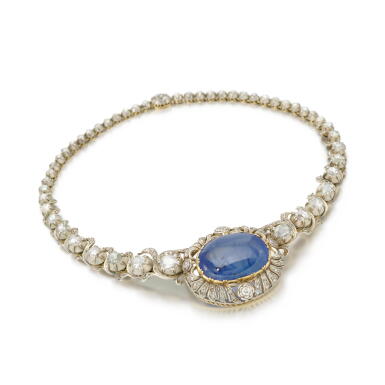 View full screen - View 1 of Lot 35. Sapphire and diamond necklace (Collana in zaffiro e diamanti).