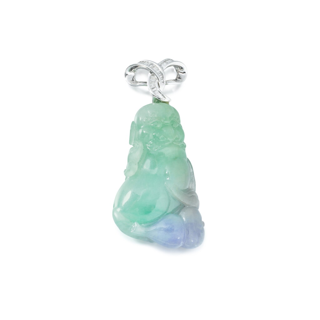 View full screen - View 1 of Lot 284. Jade jadéite and diamond pendant.
