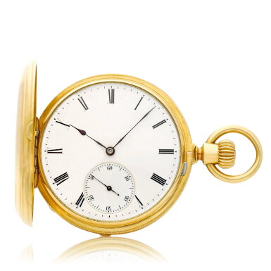 View full screen - View 1 of Lot 8715. A pink gold hunting case keyless watch with enamel dial, Circa 1900 | 百達翡麗 | 粉紅金獵殼懷錶,備琺瑯錶盤,約1900年製.