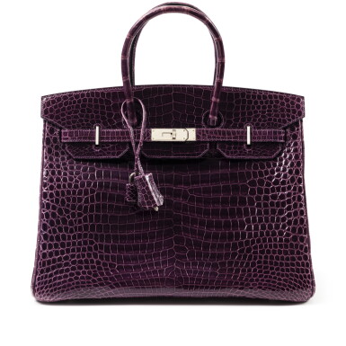 View full screen - View 1 of Lot 408. Améthyste Shiny Porosus Crocodile Birkin 35 Palladium Hardware, 2010.
