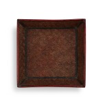 A rare carved cinnabar 'tixi' lacquer square dish, Southern Song dynasty | 南宋 朱面剔犀如意雲紋方盤