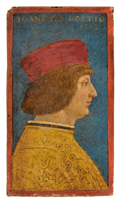 View full screen - View 1 of Lot 28. LOMBARD SCHOOL, CIRCA 1500 | PORTRAIT OF A MAN IN PROFILE, SAID TO BE GIOVANNI MOCETTO.