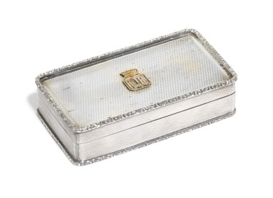 View full screen - View 1 of Lot 288. A silver and gold snuff box, probably A. Wilcox, Birmingham, 1956.