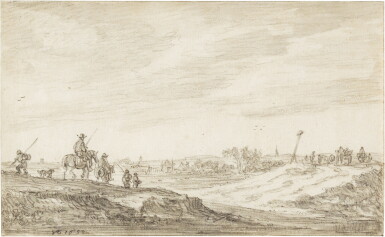 View full screen - View 1 of Lot 75. Dune landscape with riders and other figures.