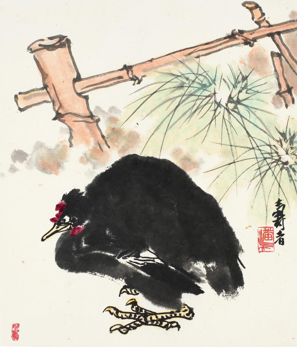 View full screen - View 1 of Lot 2566. 潘天壽 竹籬墨雞 | Pan Tianshou, Chicken by the Fence.