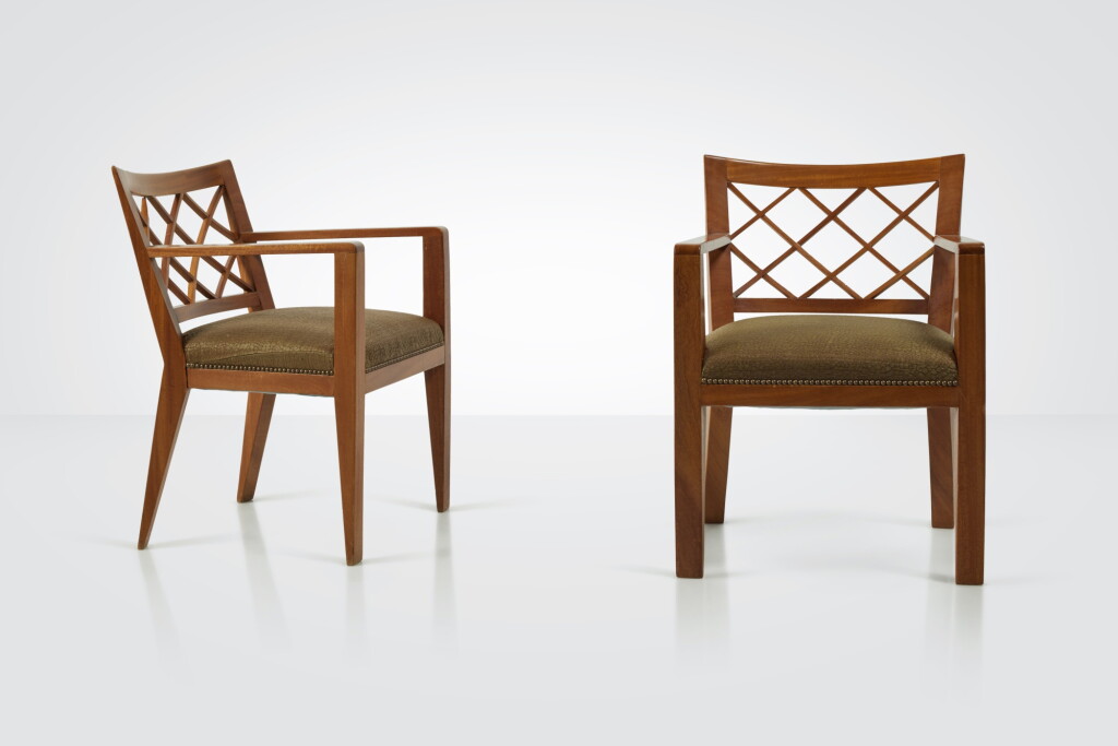 View full screen - View 1 of Lot 481. Pair of "Croisillon" Armchairs.