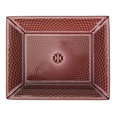 View full screen - View 1 of Lot 124. HERMÈS | H DECO CHANGE TRAY IN BURGUNDY.