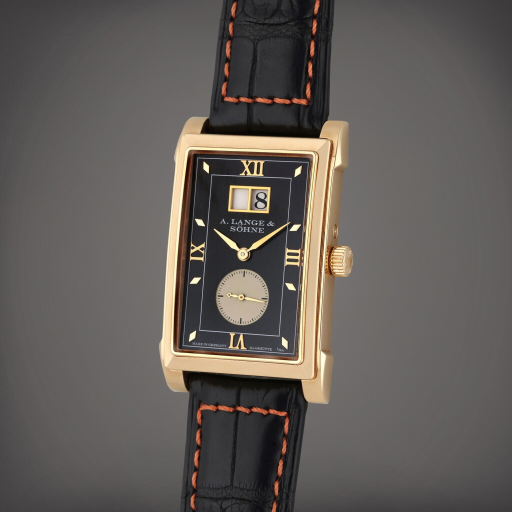 View full screen - View 1 of Lot 21. Reference 107.031 Cabaret | A pink gold rectangular wristwatch with date, Circa 2000.