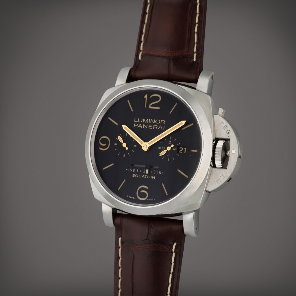 View full screen - View 1 of Lot 344. Reference PAM 00601 Luminor 1950 Equations of Time 8 Days | A limited edition stainless steel automatic perpetual calendar wristwatch with equation of time and power reserve indication, Circa 2015.