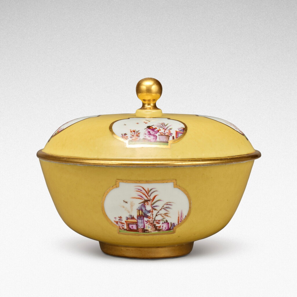 View full screen - View 1 of Lot 98. A Meissen yellow-ground bowl and cover, Circa 1725-30 .