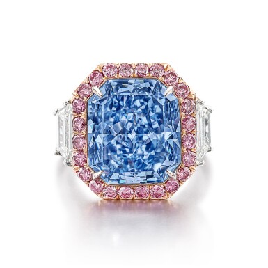 View full screen - View 1 of Lot 8001. A Magnificent and Important Fancy Vivid Blue Diamond and Diamond Ring.