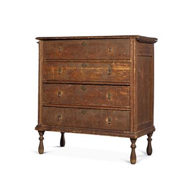 View full screen - View 1 of Lot 304. A Pilgrim Century Joined 'Deerfield' Chest with Two Drawers, possibly made by John Hawks (1643-1721), Deerfield area, Massachusetts, circa 1715.