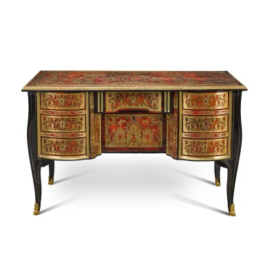 View full screen - View 1 of Lot 142. A Régence gilt-bronze mounted, tortoiseshell, gilt-brass and ebony 'Boulle' marquetry bureau mazarin, part-18th century.