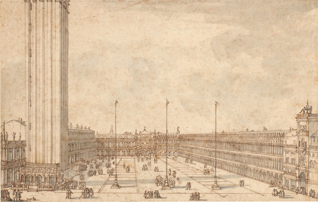 View full screen - View 1 of Lot 47. View of St Mark's square from St Mark's church, with the church of St. Giminiano.