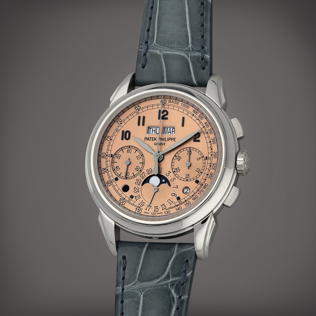 全螢幕檢視 - 查看37Reference 5270P-001 | A platinum perpetual calendar chronograph wristwatch with moon phases, day/night and leap year indication | Circa 2021的1