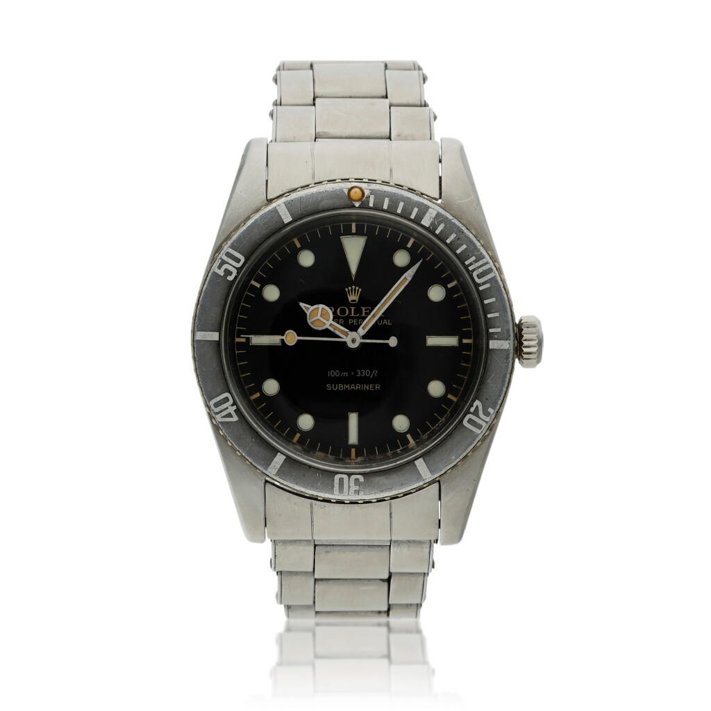 View full screen - View 1 of Lot 363. Reference 5508 Submariner ‘Small Crown’ | A stainless steel automatic wristwatch with bracelet, Circa 1959.