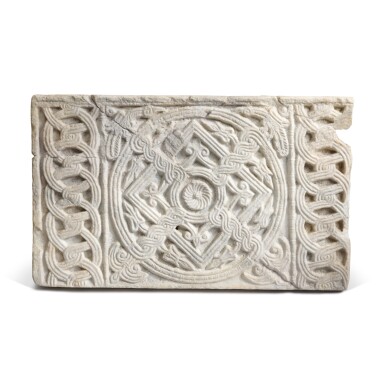 View full screen - View 1 of Lot 2. A North Italian stone Pluteus, carved with geometric patterns, 19th century.