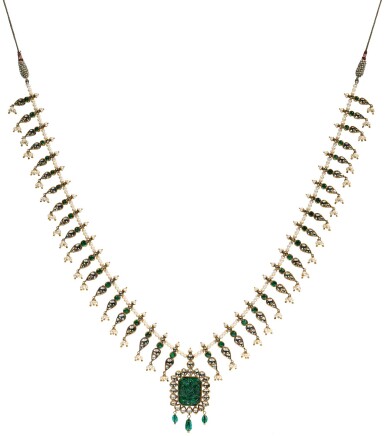 View full screen - View 1 of Lot 203. A GEM-SET AND ENAMELLED PENDANT NECKLACE, INDIA, 19TH/20TH CENTURY AND LATER.