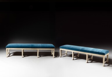 View full screen - View 1 of Lot 2. A pair of Louis-Philippe lacquered wood benches, circa 1830, one stamped Charles Munier, from the Grand Trianon in Versailles.