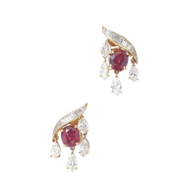 View full screen - View 1 of Lot 210. Fasano, Pair of ruby and diamond ear clips (Fasano, Orecchini in rubini e diamanti).