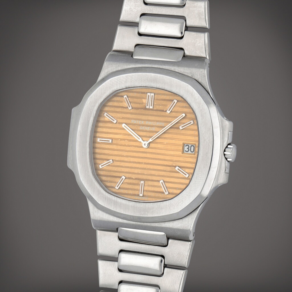 View full screen - View 1 of Lot 28. Nautilus 'Jumbo', Reference 3700/1A A stainless steel wristwatch with date and bracelet Circa 1977.