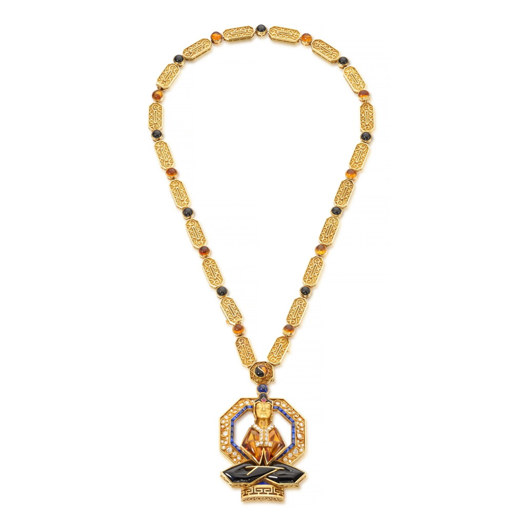 View full screen - View 1 of Lot 572. Rare and Important gem set and diamond sautoir, 'Buddha', circa 1971.