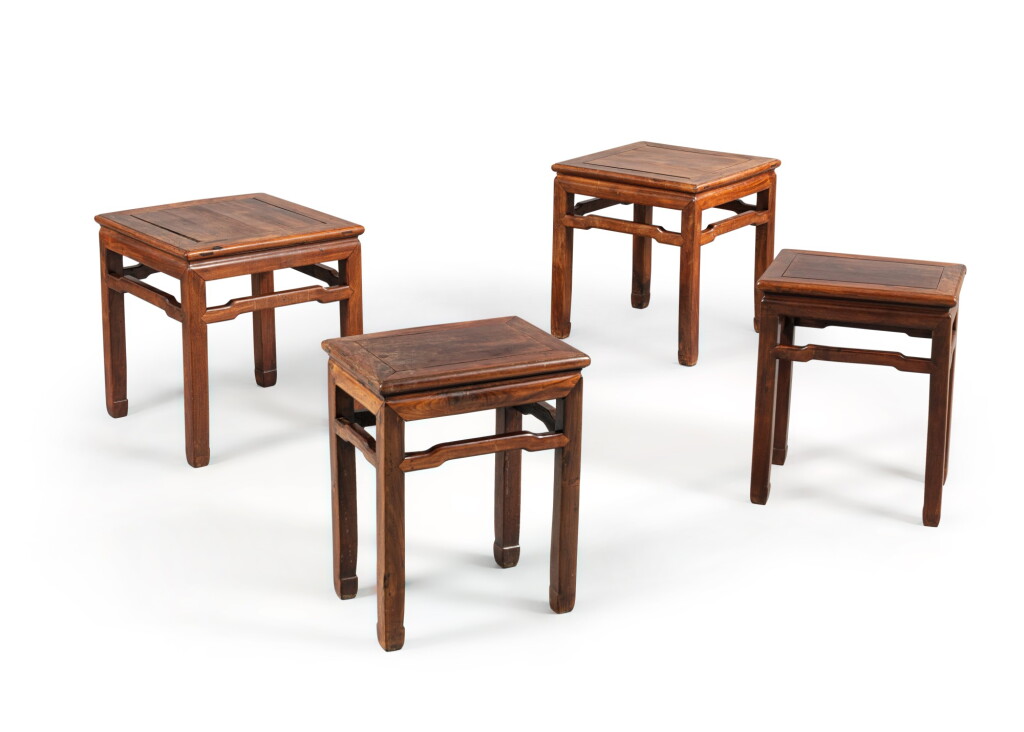 View full screen - View 1 of Lot 155. Two pairs of Huali wood side tables, 19th century | 十九世紀 花梨木櫈兩對.